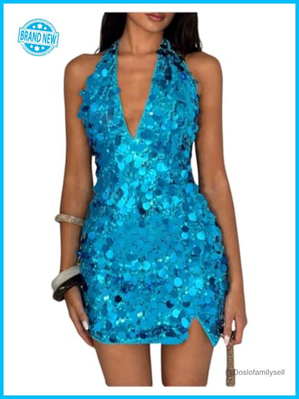 Sparkly Sequin Halter Bodycon Mini Dress Sleeveless Tie Backless